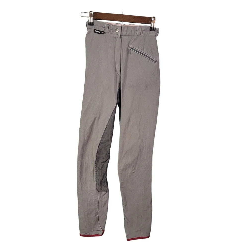 Euro-Star Gray Red Plaid Full Seat Suede Breeches Horse Riding Equestrian Pants